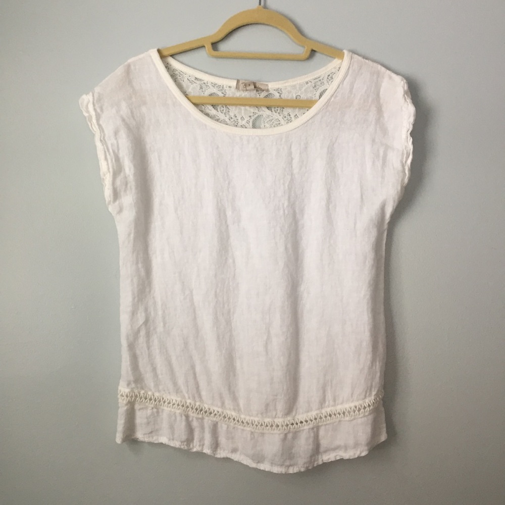 Botanical Lace & Cross Stich Pure White Linen Top